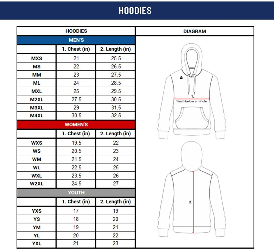 HOODIES size chart