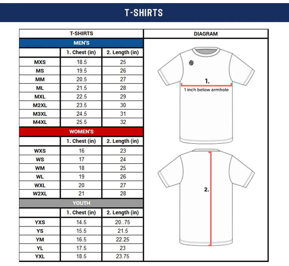T-SHIRTS size chart